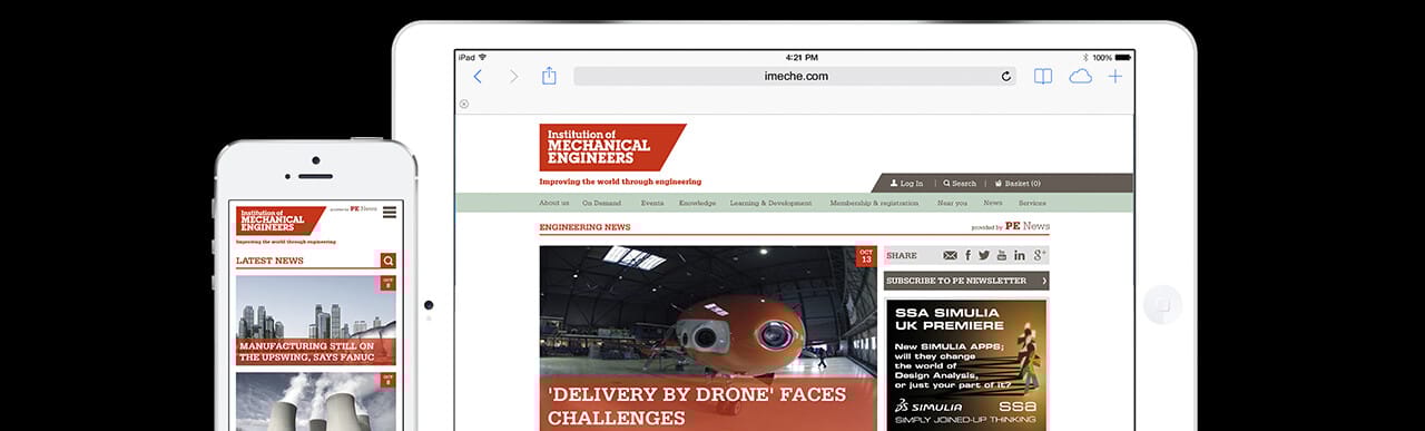 Web pages with building and drone photos