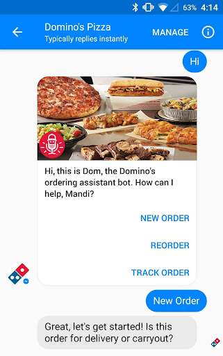 chatbot dominos pizza