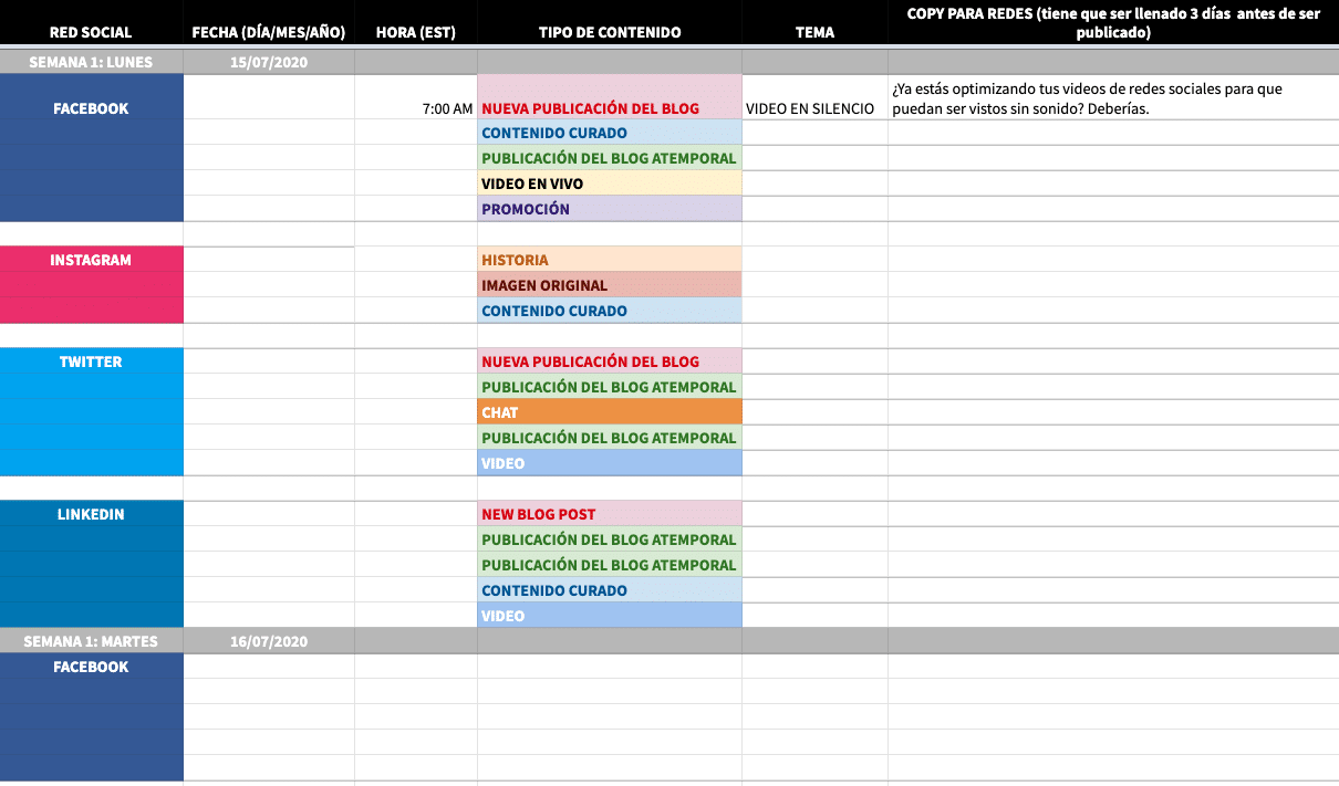 Calendario social media