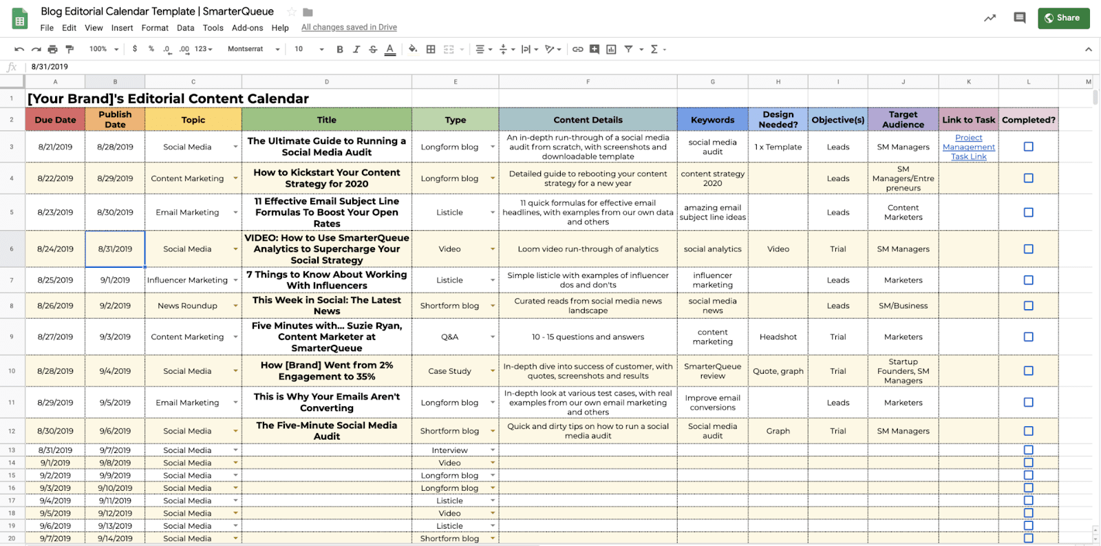 calendario de contenidos blog