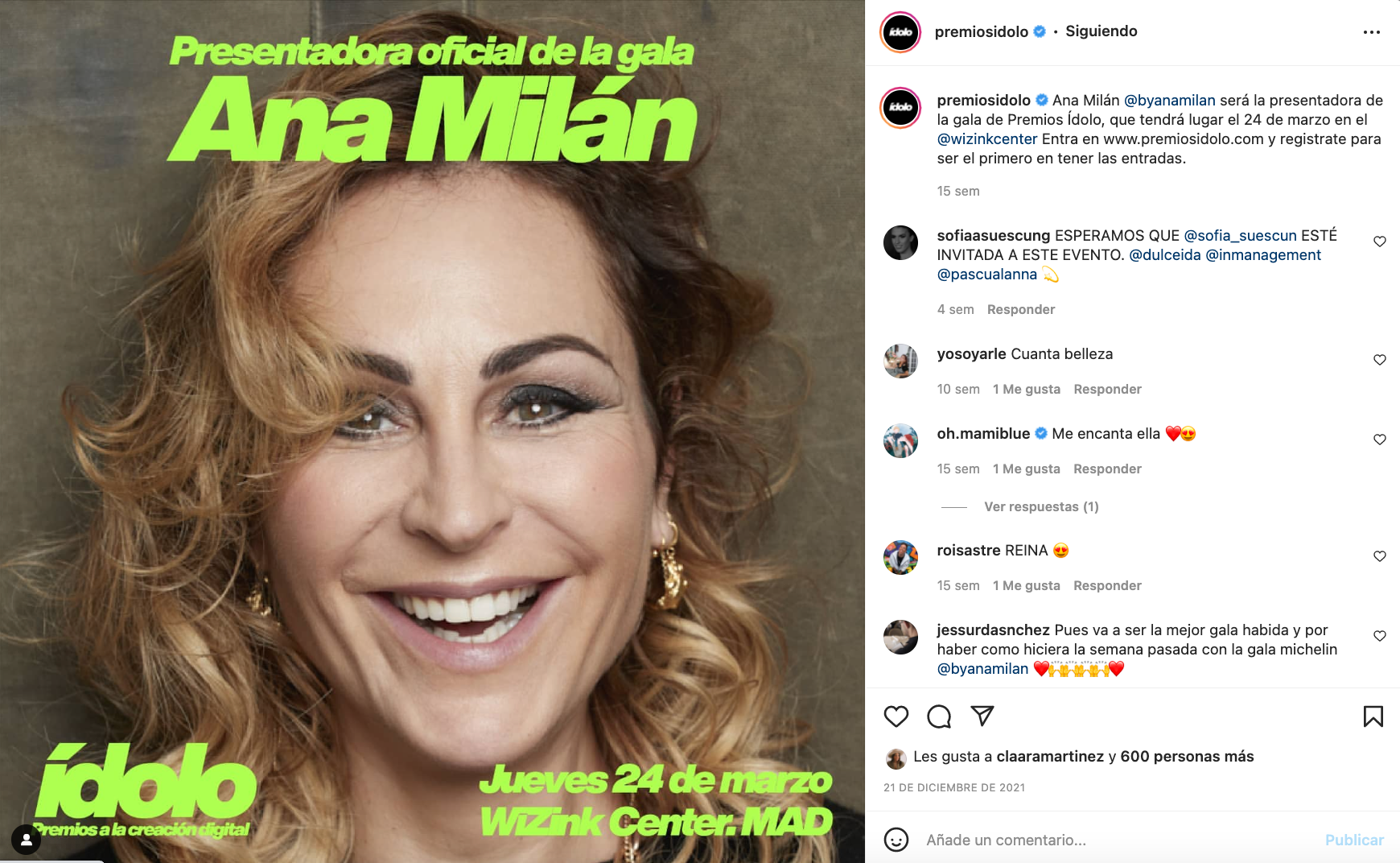 Presentadora premios idolo influencer