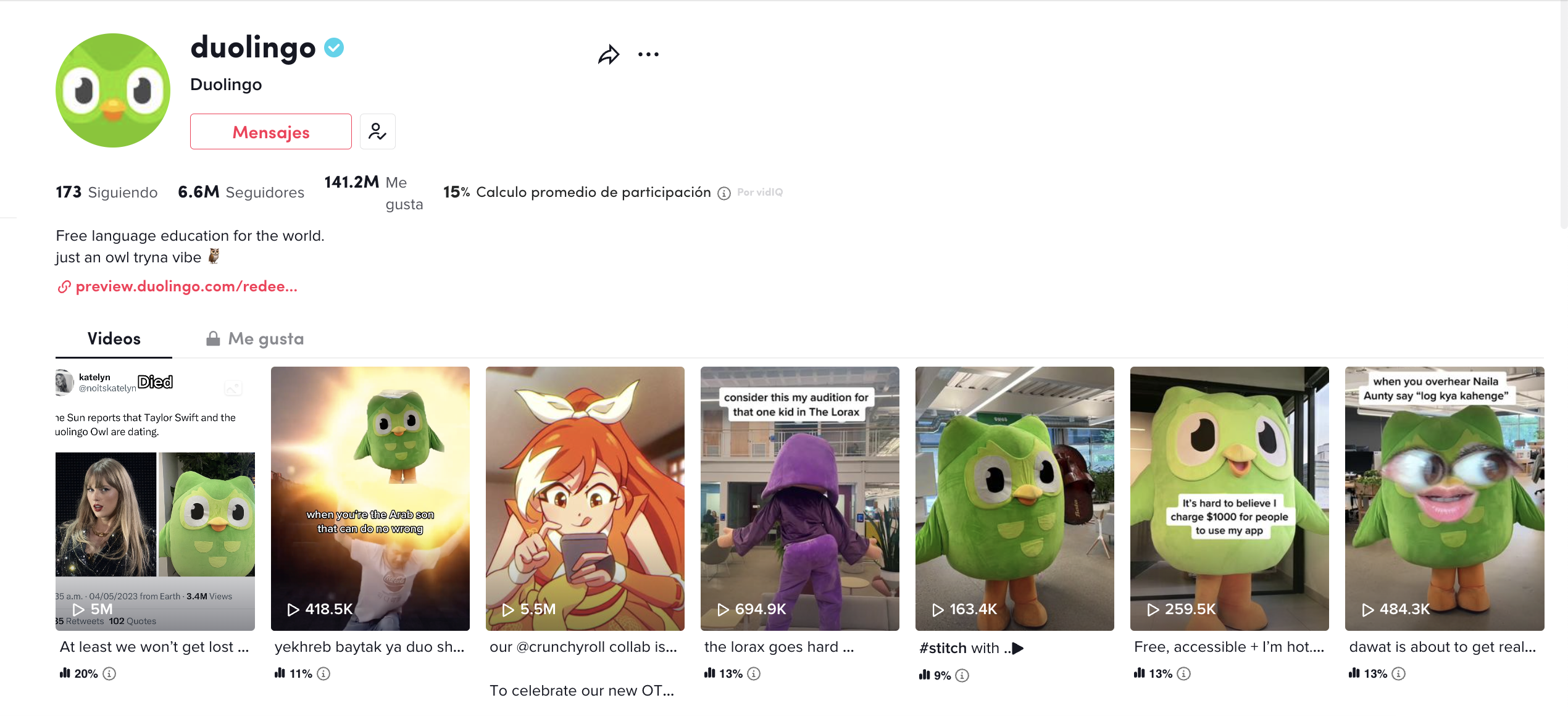 Perfil TikTok Duolingo