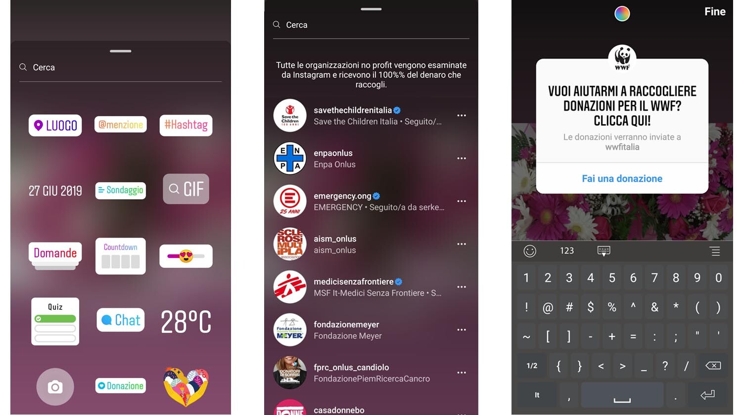 Agosto social update: Sticker Donazioni su Instagram