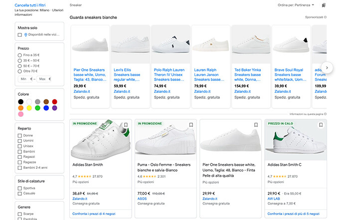 Prodotti Google Shopping e attributi scarpe