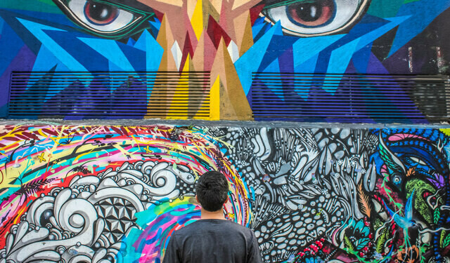 ragazzo guarda murales