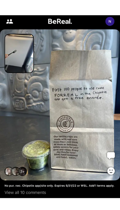 Campagna Chipotle su BeReal