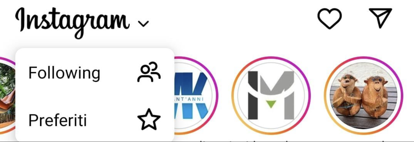 Screenshot Instagram Feed: following e preferiti