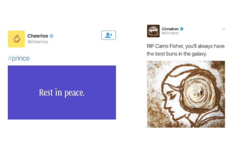 Esempi di tweet legati al Trendjacking - CHeerios e Cinnabon