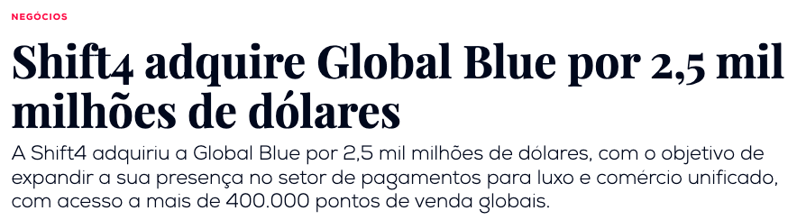 noticia - Shift4 adquire Global Blue