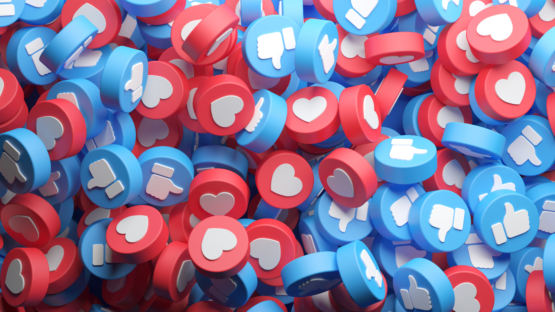 Social media Likes and Love reaction emojis in circles