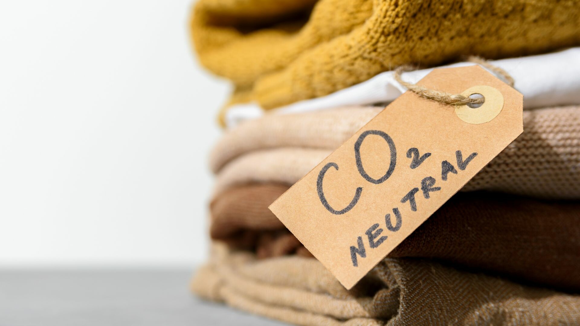 Pile of towels with label saying CO2 Neutral