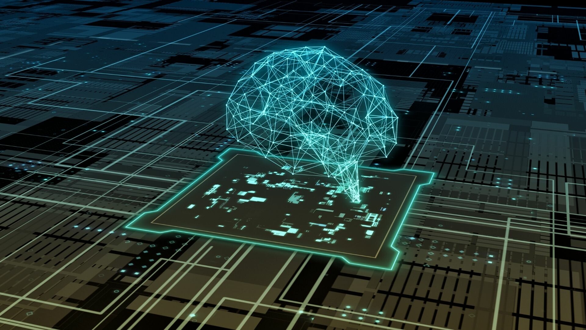 Technological art of AI's brain.