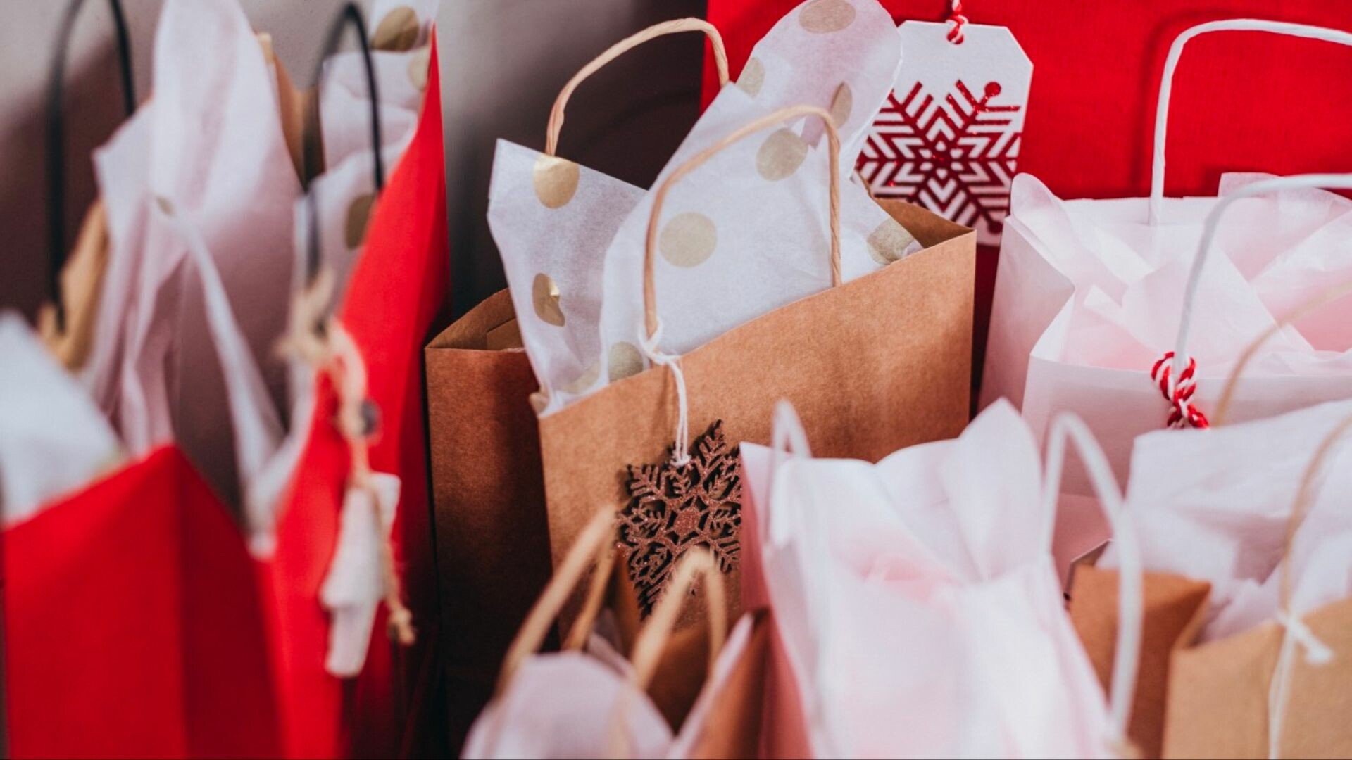 Lots of Christmas shopping bags.