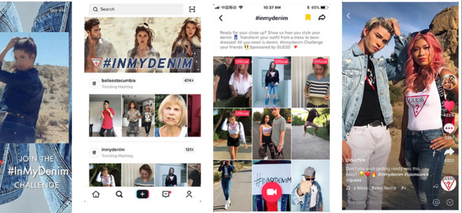 Collage of Guess Jeans ads on TikTok with people wearing denim clothing