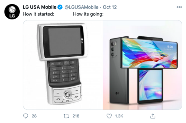 Tweet from LG of "How It Started vs. How It's Going"