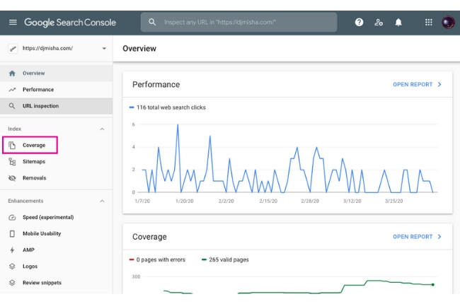 Google Search Console toolbar