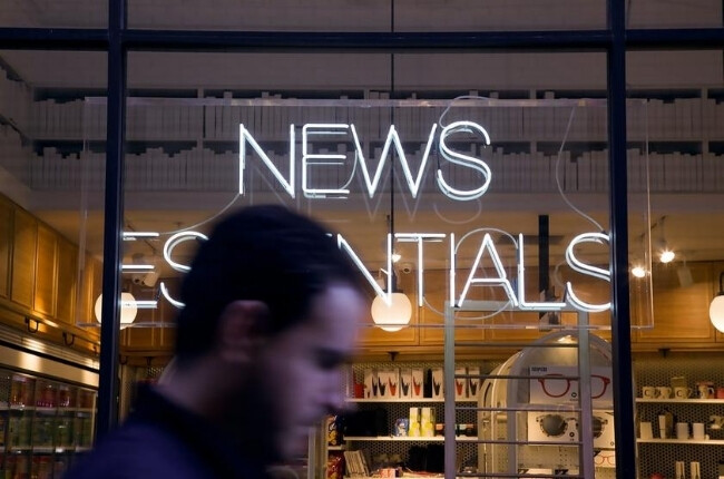 'News Essentials' glowing sign