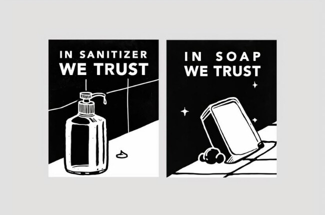 comic strip graphic that said "In Sanitizer We Trust"