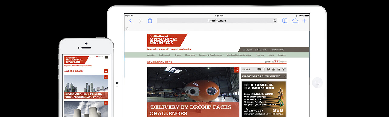 Web pages with building and drone photos