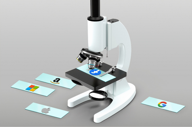 Illustration of microscope and slides with social media logos
