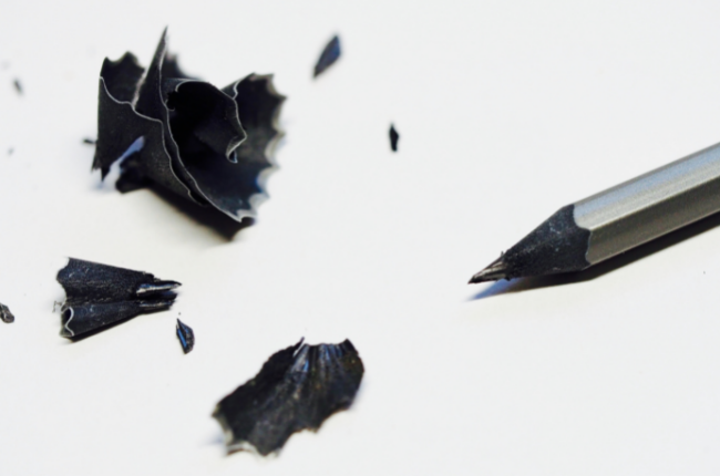 Black and white picture of pencil and shavings