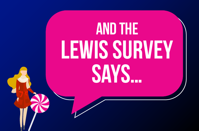 Graphic of speech bubble with "And the LEWIS Survey says"