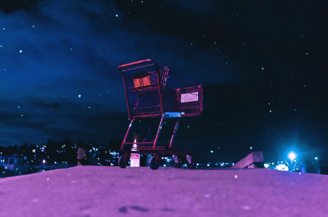 Shopping cart at night