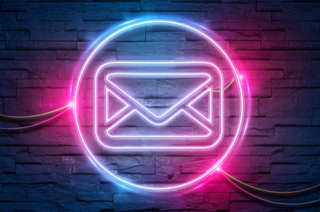 Neon sign of email symbol