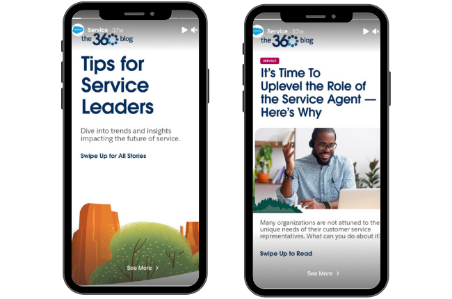 Two phones with Salesforce Instagram Stories