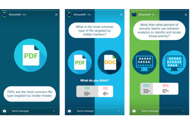 Three screenshots of Cisco Instagram Stories