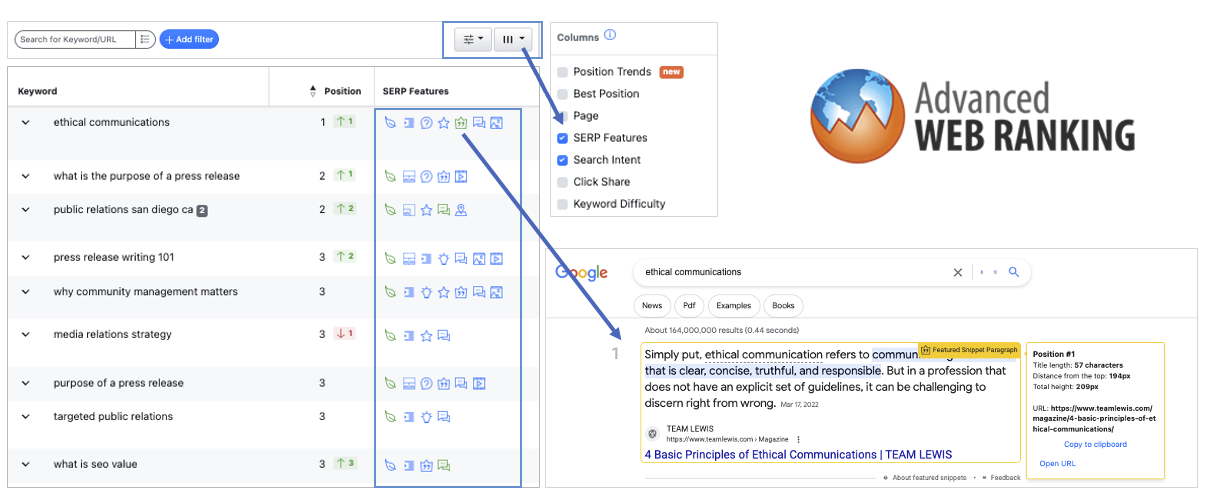 Advanced Web Ranking Featured Snippet Rank Tracking